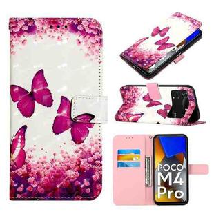 For Xiaomi Poco M4 Pro 4G 3D Painting Horizontal Flip Leather Case(Rose Butterfly)