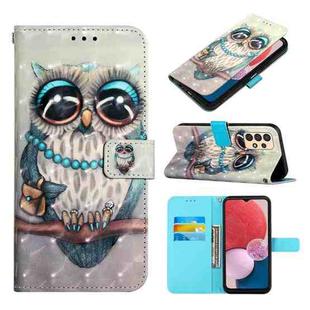 For Samsung Galaxy A13 4G 3D Painting Horizontal Flip Leather Case(Grey Owl)