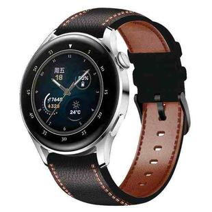 For Huawei Watch GT 3 Tricolor Stitching Genuine Leather Watch Band(Black)