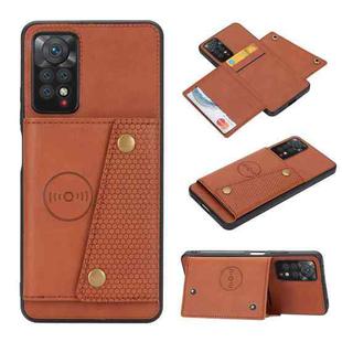 For Xiaomi Redmi Note 11 /Note 11S 4G Double Buckle Card Slots Magnetic Phone Case(Brown)