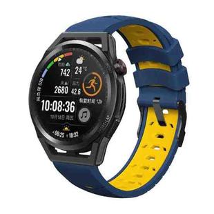 For Samsung Galaxy Watch 4 / Watch4 Classic Trapezoidal Three-row Hole Silicone Watch Band(Midnight Blue Yellow)