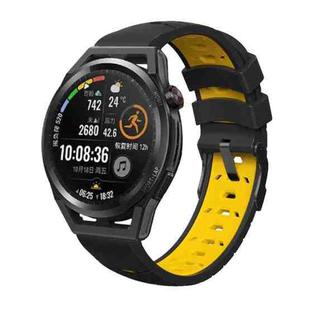 For Samsung Galaxy Watch 42mm Trapezoidal Three-row Hole Silicone Watch Band(Black Yellow)