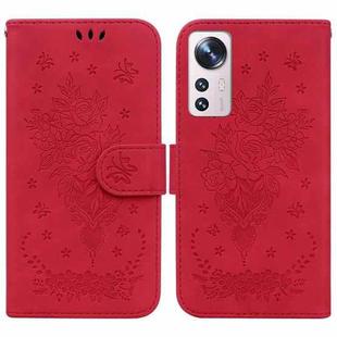 For Xiaomi 12 / 12X Butterfly Rose Embossed Leather Phone Case(Red)