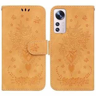 For Xiaomi 12 / 12X Butterfly Rose Embossed Leather Phone Case(Yellow)