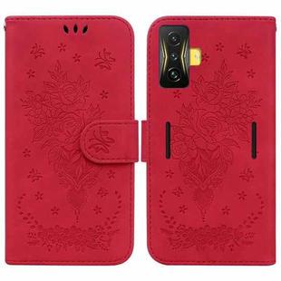 For Xiaomi Poco F4 GT / Redmi K50 Gaming Butterfly Rose Embossed Leather Phone Case(Red)