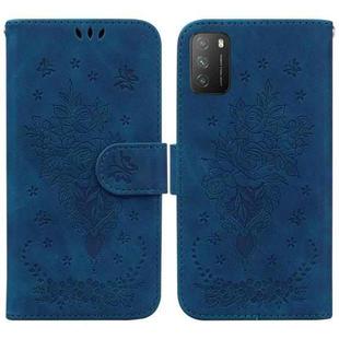 For Xiaomi Poco M3 / Redmi 9 Power Butterfly Rose Embossed Leather Phone Case(Blue)