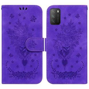 For Xiaomi Poco M3 / Redmi 9 Power Butterfly Rose Embossed Leather Phone Case(Purple)