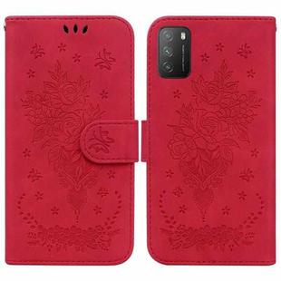 For Xiaomi Poco M3 / Redmi 9 Power Butterfly Rose Embossed Leather Phone Case(Red)