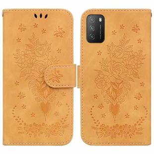 For Xiaomi Poco M3 / Redmi 9 Power Butterfly Rose Embossed Leather Phone Case(Yellow)