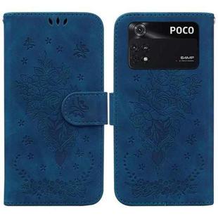 For Xiaomi Poco M4 Pro Butterfly Rose Embossed Leather Phone Case(Blue)
