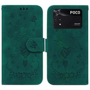 For Xiaomi Poco M4 Pro Butterfly Rose Embossed Leather Phone Case(Green)