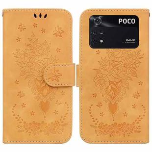 For Xiaomi Poco M4 Pro Butterfly Rose Embossed Leather Phone Case(Yellow)