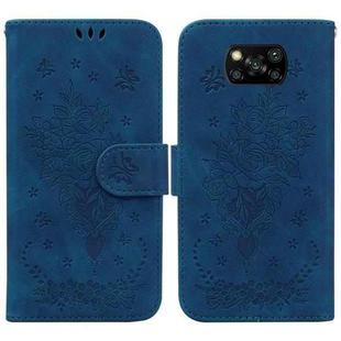 For Xiaomi Poco X3 NFC / Poco X3 Pro Butterfly Rose Embossed Leather Phone Case(Blue)