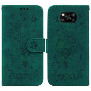 For Xiaomi Poco X3 NFC / Poco X3 Pro Butterfly Rose Embossed Leather Phone Case(Green)