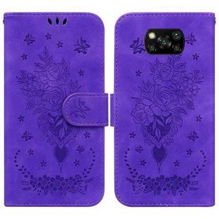 For Xiaomi Poco X3 NFC / Poco X3 Pro Butterfly Rose Embossed Leather Phone Case(Purple)