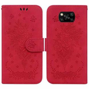 For Xiaomi Poco X3 NFC / Poco X3 Pro Butterfly Rose Embossed Leather Phone Case(Red)