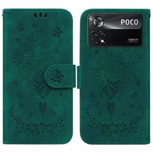For Xiaomi Poco X4 Pro 5G Butterfly Rose Embossed Leather Phone Case(Green)