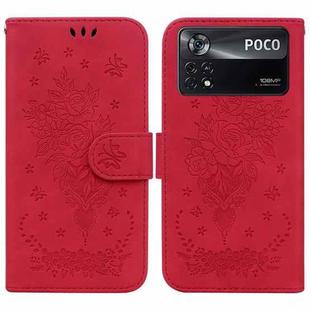 For Xiaomi Poco X4 Pro 5G Butterfly Rose Embossed Leather Phone Case(Red)