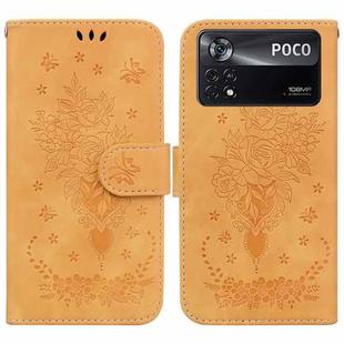 For Xiaomi Poco X4 Pro 5G Butterfly Rose Embossed Leather Phone Case(Yellow)