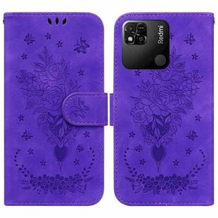 For Xiaomi Redmi 10A Butterfly Rose Embossed Leather Phone Case(Purple)