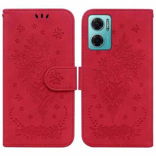 For Xiaomi Redmi 10 5G / Note 11E Butterfly Rose Embossed Leather Phone Case(Red)