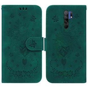 For Xiaomi Redmi 9 / 9 Prime / Poco M2 Butterfly Rose Embossed Leather Phone Case(Green)