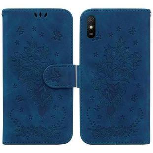 For Xiaomi Redmi 9A Butterfly Rose Embossed Leather Phone Case(Blue)