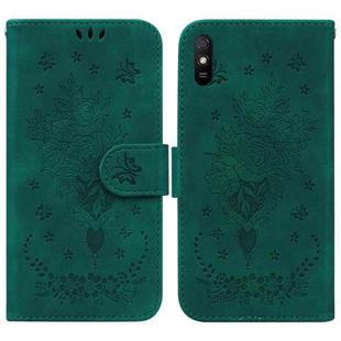 For Xiaomi Redmi 9A Butterfly Rose Embossed Leather Phone Case(Green)