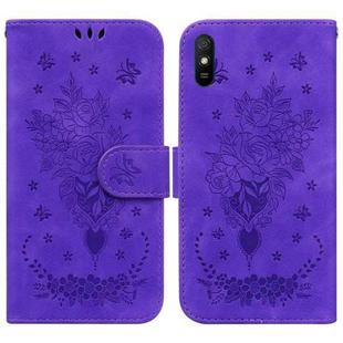For Xiaomi Redmi 9A Butterfly Rose Embossed Leather Phone Case(Purple)