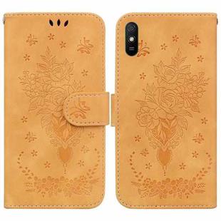 For Xiaomi Redmi 9A Butterfly Rose Embossed Leather Phone Case(Yellow)