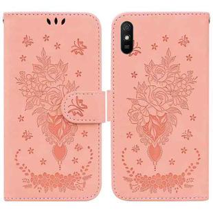 For Xiaomi Redmi 9A Butterfly Rose Embossed Leather Phone Case(Pink)