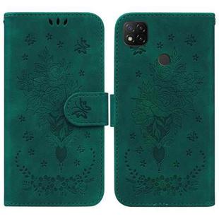 For Xiaomi Redmi 9C Butterfly Rose Embossed Leather Phone Case(Green)