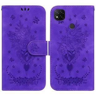 For Xiaomi Redmi 9C Butterfly Rose Embossed Leather Phone Case(Purple)