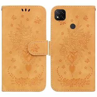 For Xiaomi Redmi 9C Butterfly Rose Embossed Leather Phone Case(Yellow)