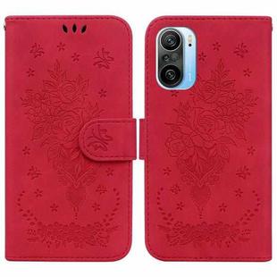For Xiaomi Redmi K40 / K40 Pro Butterfly Rose Embossed Leather Phone Case(Red)
