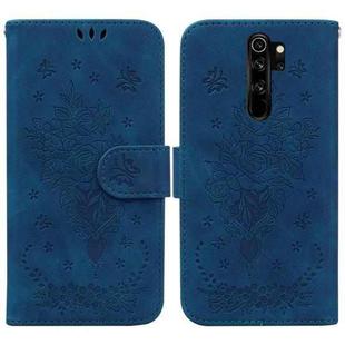 For Xiaomi Redmi Note 8 Pro Butterfly Rose Embossed Leather Phone Case(Blue)