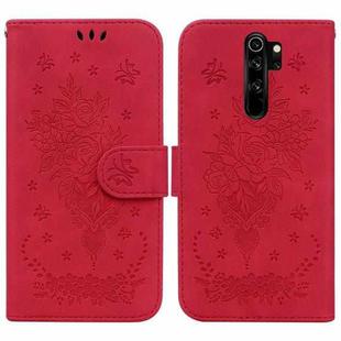 For Xiaomi Redmi Note 8 Pro Butterfly Rose Embossed Leather Phone Case(Red)