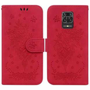 For Xiaomi Redmi Note 9 Pro / 9S / 9 Pro Max Butterfly Rose Embossed Leather Phone Case(Red)