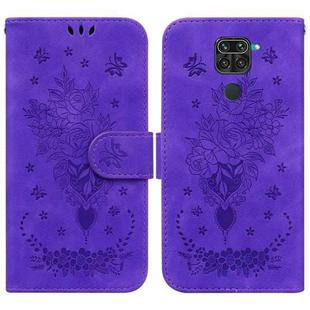 For Xiaomi Redmi 10X 4G / Note 9 Butterfly Rose Embossed Leather Phone Case(Purple)