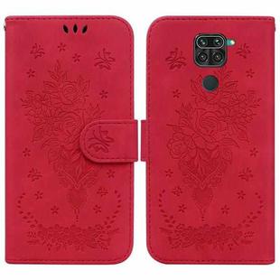For Xiaomi Redmi 10X 4G / Note 9 Butterfly Rose Embossed Leather Phone Case(Red)