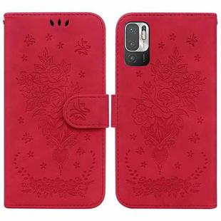For Xiaomi Redmi Note 10 5G / Poco M3 Pro Butterfly Rose Embossed Leather Phone Case(Red)