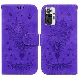 For Xiaomi Redmi Note 10 Lite / 10 Pro Butterfly Rose Embossed Leather Phone Case(Purple)