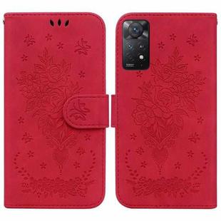 For Xiaomi Redmi Note 11 Pro 5G / 4G Foreign Butterfly Rose Embossed Leather Phone Case(Red)