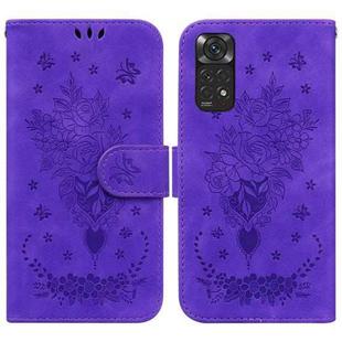 For Xiaomi Redmi Note 11 Foreign / 11S Butterfly Rose Embossed Leather Phone Case(Purple)