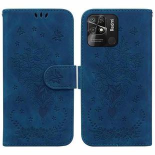 For Xiaomi Redmi 10C Butterfly Rose Embossed Leather Phone Case(Blue)