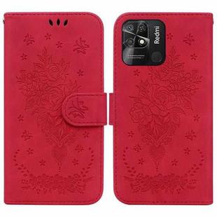 For Xiaomi Redmi 10C Butterfly Rose Embossed Leather Phone Case(Red)