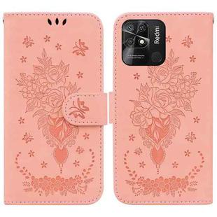 For Xiaomi Redmi 10C Butterfly Rose Embossed Leather Phone Case(Pink)
