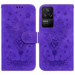 For Xiaomi Redmi K40S Butterfly Rose Embossed Leather Phone Case(Purple)