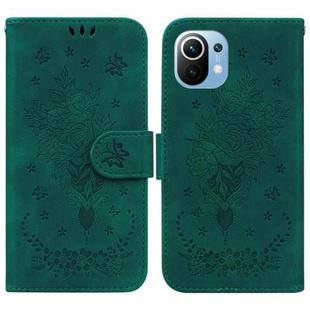 For Xiaomi Mi 11 Butterfly Rose Embossed Leather Phone Case(Green)