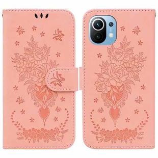 For Xiaomi Mi 11 Butterfly Rose Embossed Leather Phone Case(Pink)